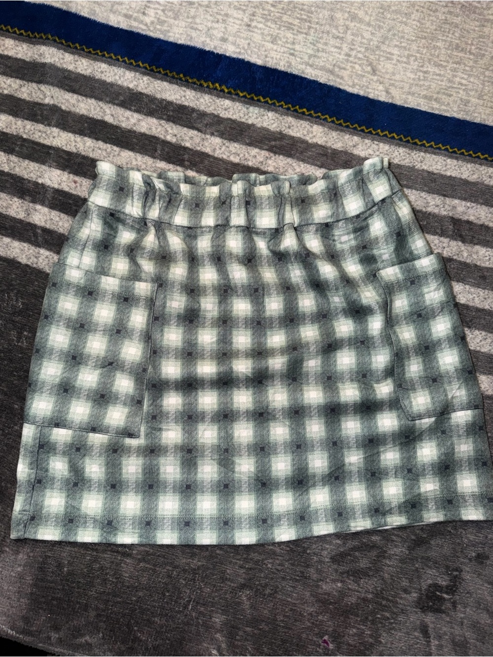 Plaid Mini Skirt in Green and White - Elastic Waist